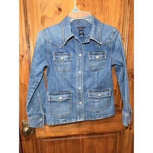 Gap Stretch Denim Jacket W Sz Small Button Front Four Front Pockets